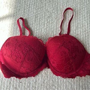Red Underwire Push-up Lace Bra